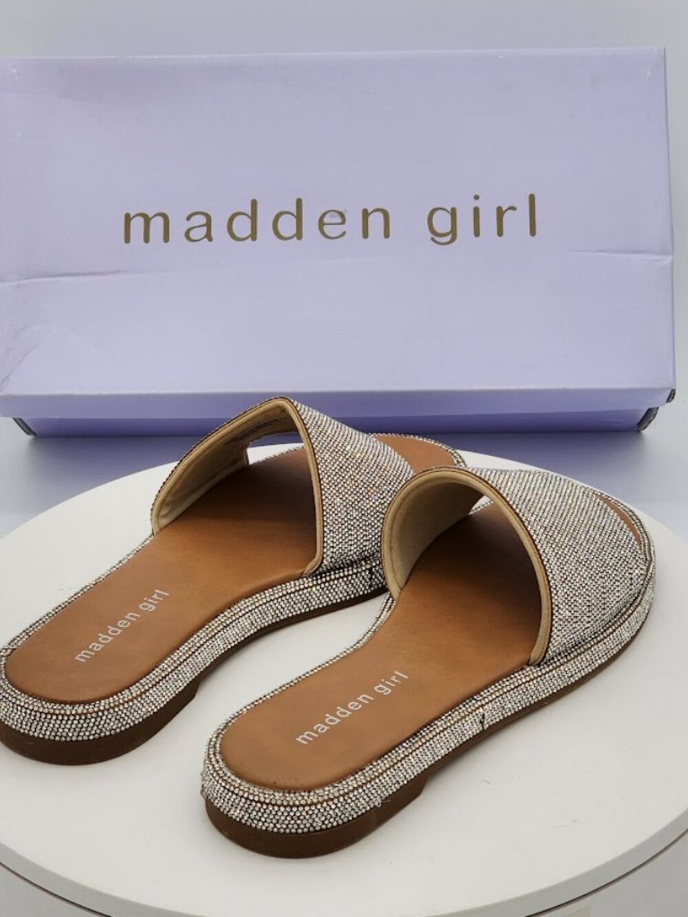Madden Girl Addie Silver Rhinestone Slide Sandals Women’s Size 6.5 - Picture 3 of 7